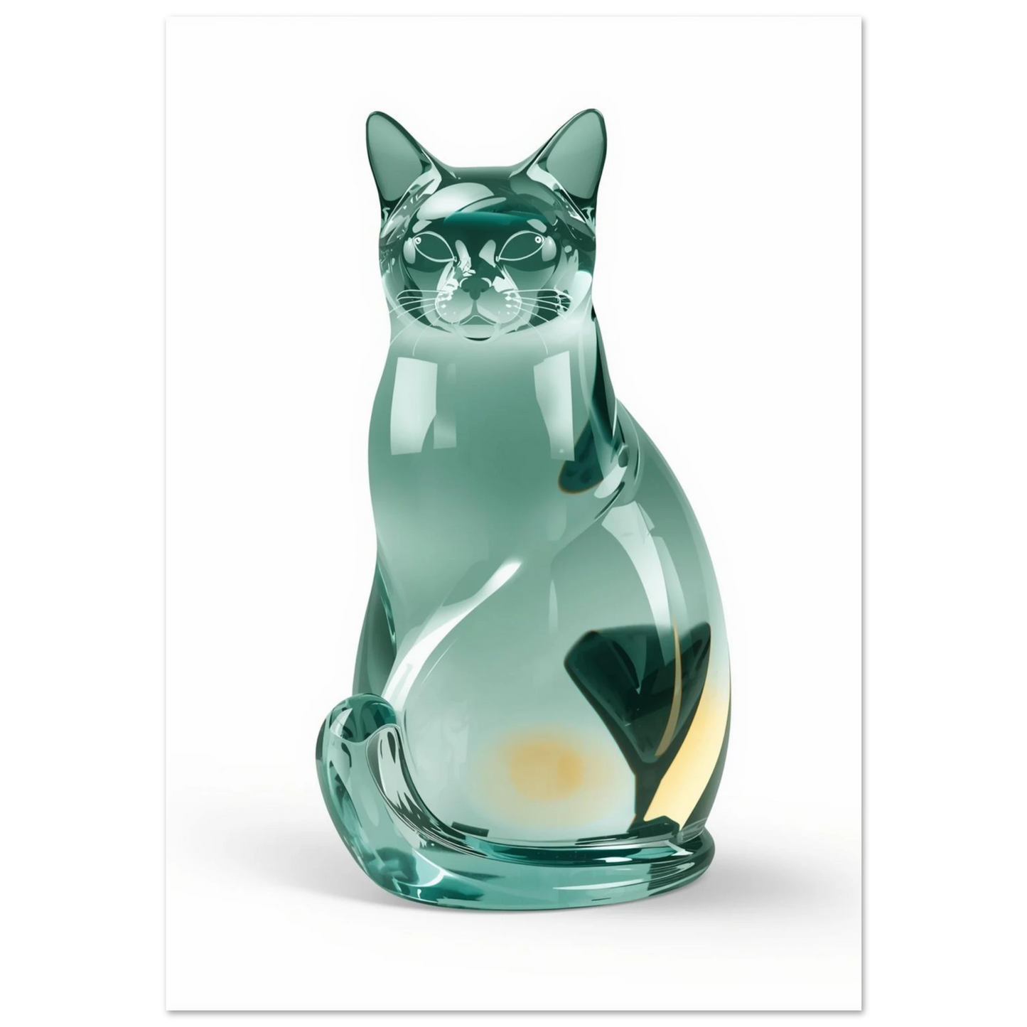 Sittande katt i genomskinligt turkost glas – modern digital glaskonst