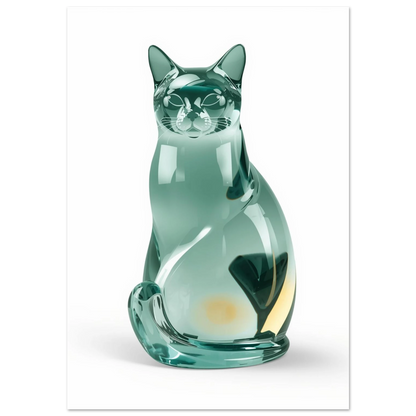 Sittande katt i genomskinligt turkost glas – modern digital glaskonst