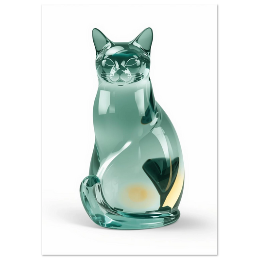 Sittande katt i genomskinligt turkost glas – modern digital glaskonst