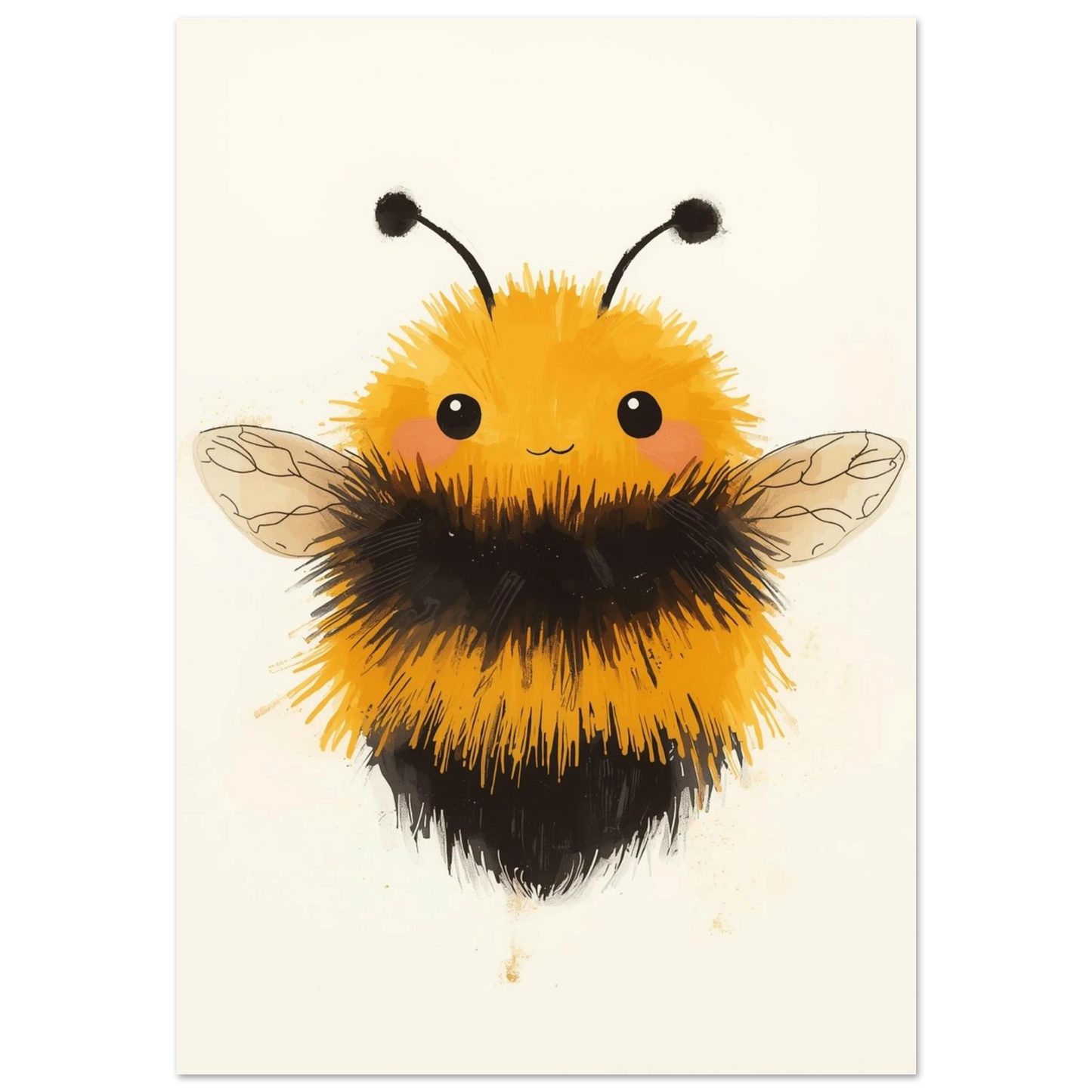 Fluffig humla med rosiga kinder i mjuk gouache-stil – djurposter