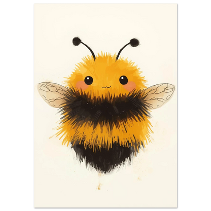 Fluffig humla med rosiga kinder i mjuk gouache-stil – djurposter