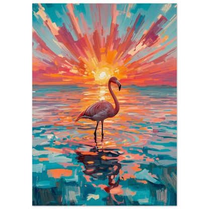Expressionistisk målning av en flamingo med kraftfulla penseldrag i solljus