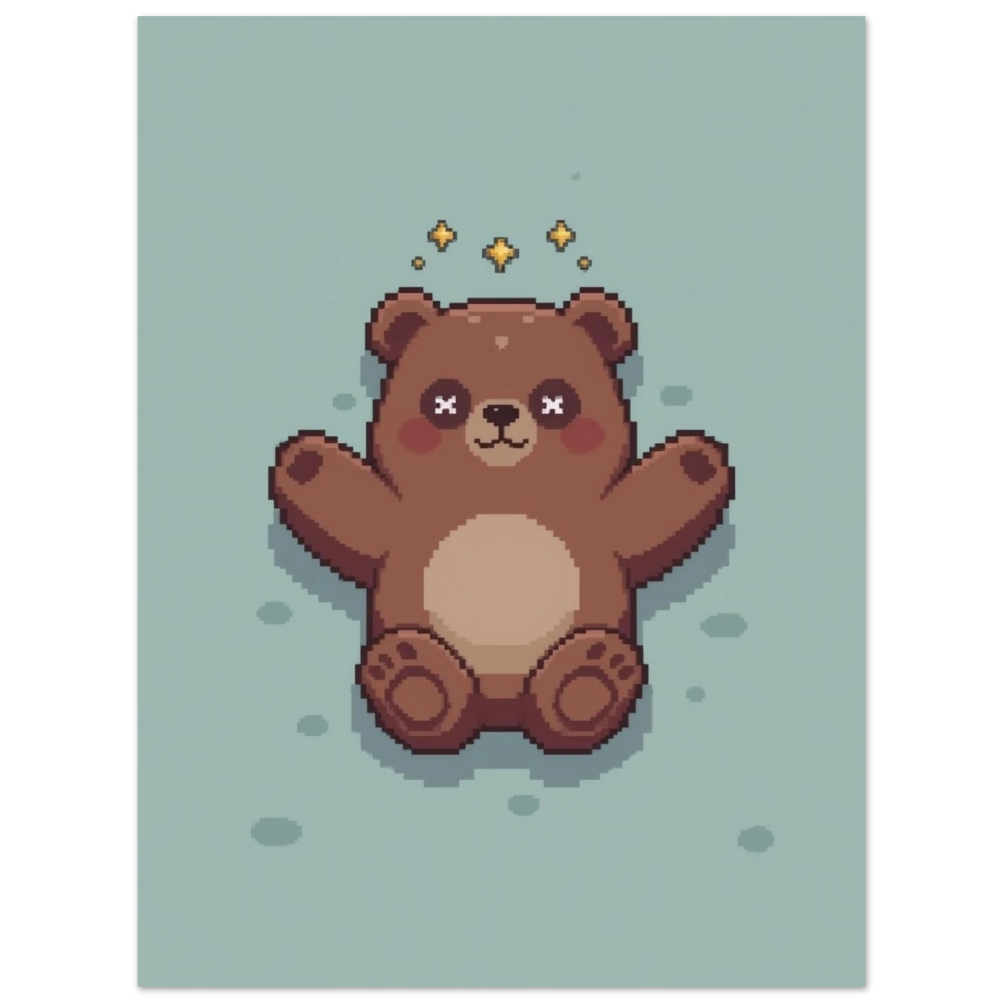 Liggande björn i pixelart-stil för lekfull inredning i barnrum