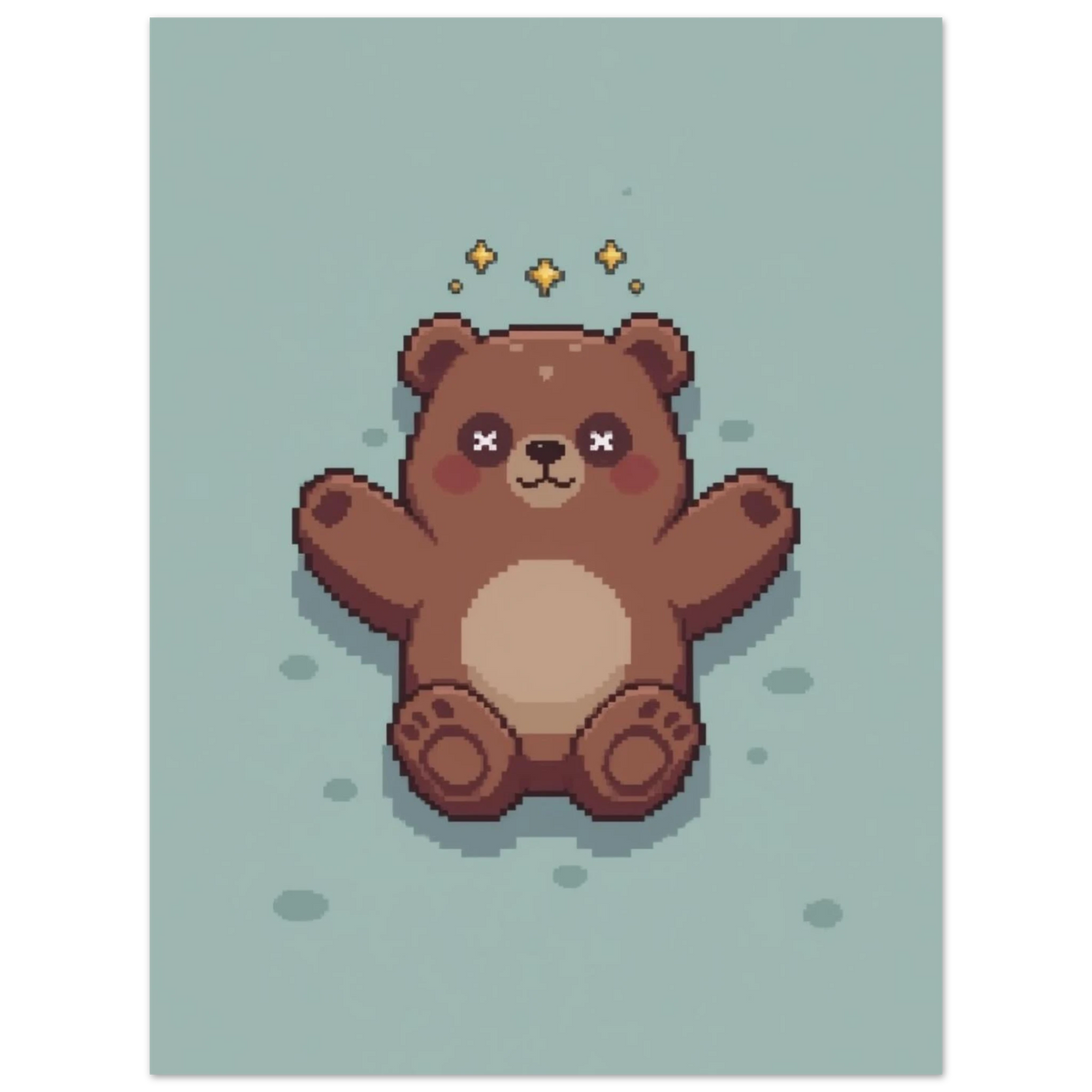 Liggande björn i pixelart-stil för lekfull inredning i barnrum