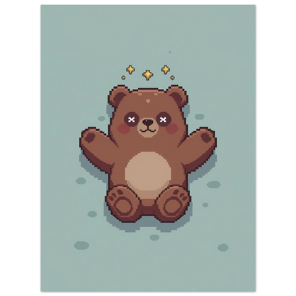 Liggande björn i pixelart-stil för lekfull inredning i barnrum