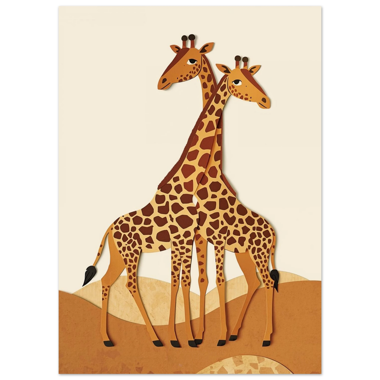 Illustration av giraffpar i varma jordfärger med unik pappersstruktur