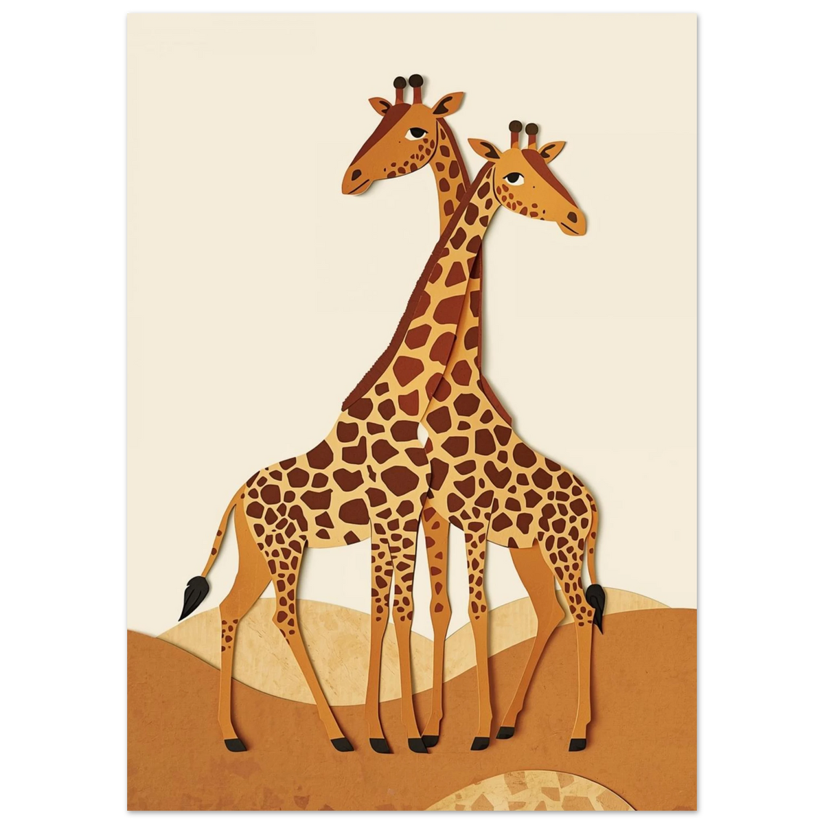 Illustration av giraffpar i varma jordfärger med unik pappersstruktur