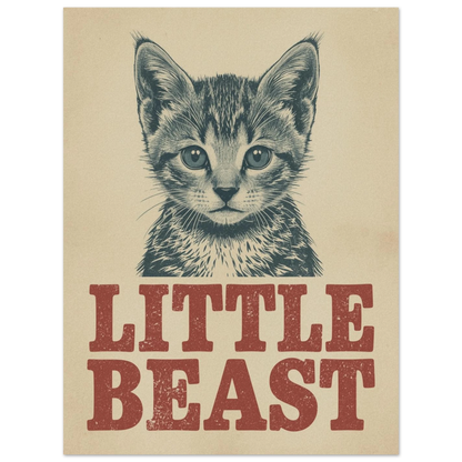 Grafiskt print av en liten kattbest i dova vintagefärger