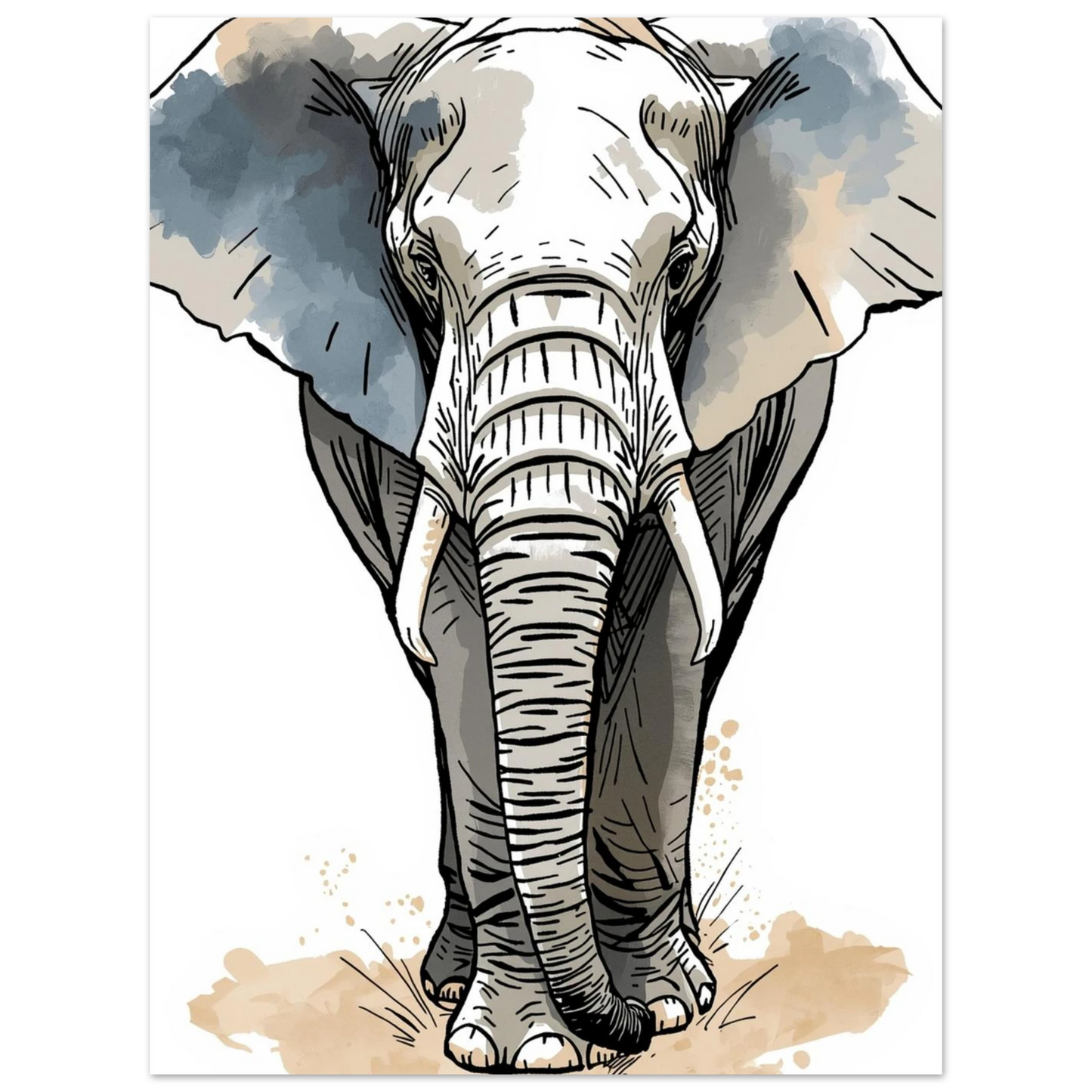 Konstnärlig illustration av en elefant med mjuka penseldrag – väggkonst