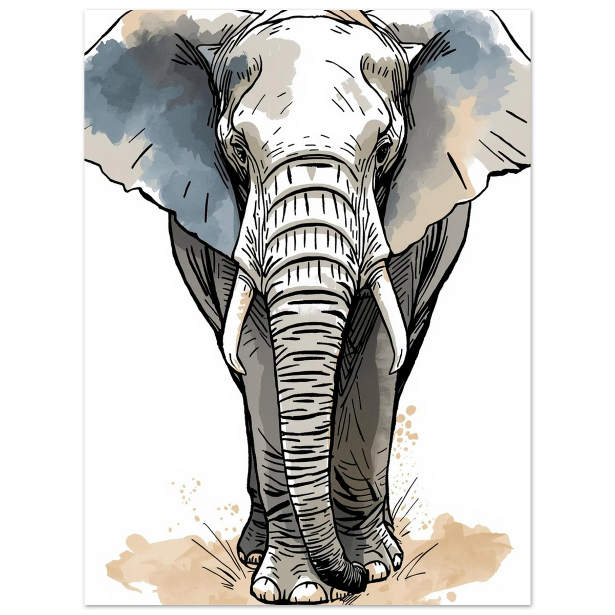 Konstnärlig illustration av en elefant med mjuka penseldrag – väggkonst