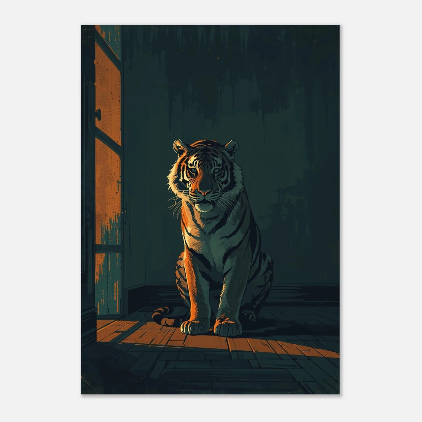 Grafisk poster föreställande en tiger i motljus med djupa skuggor