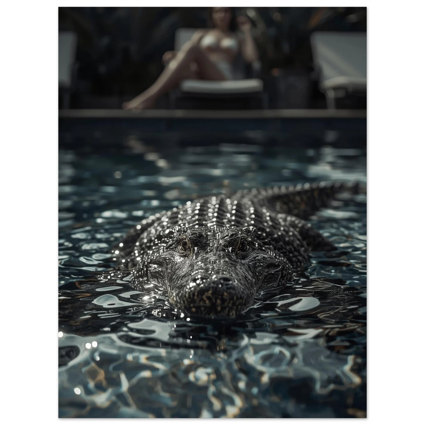 Detaljrik bild av krokodilhuvud ovanför vattenytan – modern djurposter