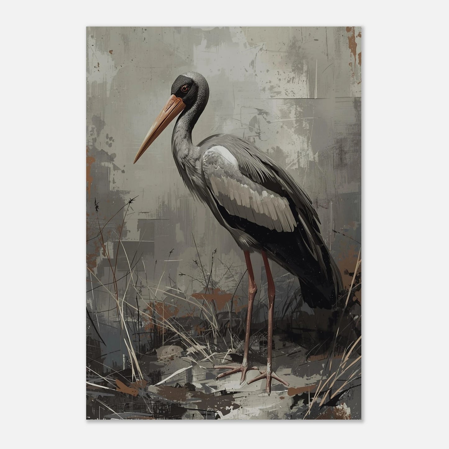 Konstnärligt porträtt av en maraboustork med eleganta ben – stilren poster