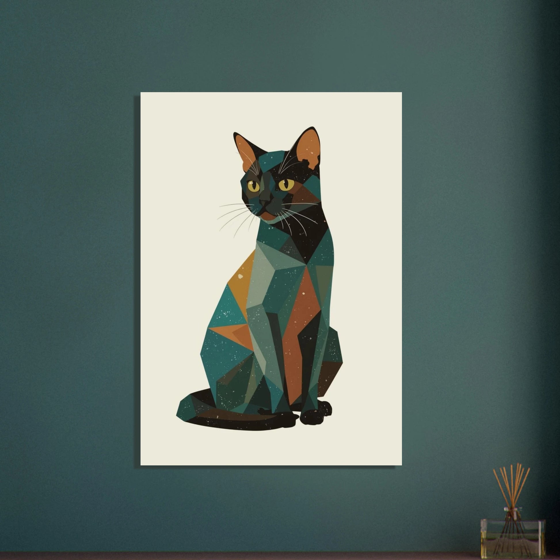 Geometrisk katt i stiliserad illustration, modern konstnärlig design