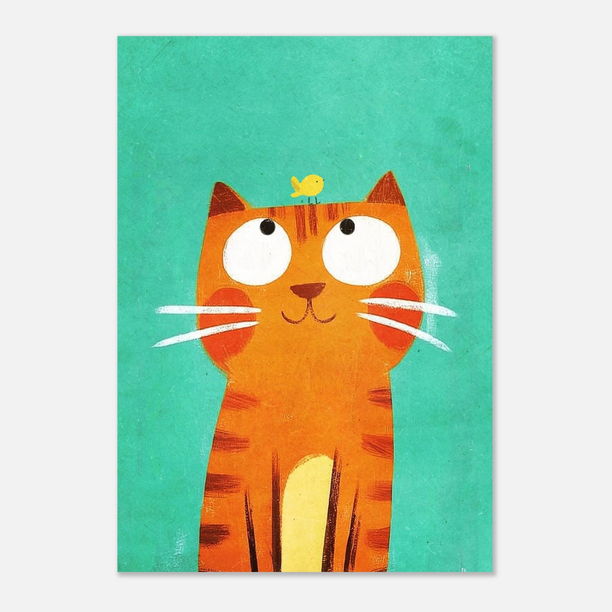 Konstnärligt print av en randig katt med uttrycksfull blick