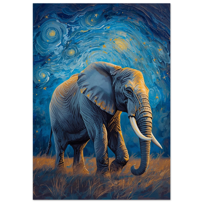 Elefant under en virvlande blå stjärnhimmel i Van Gogh-stil – djurposter