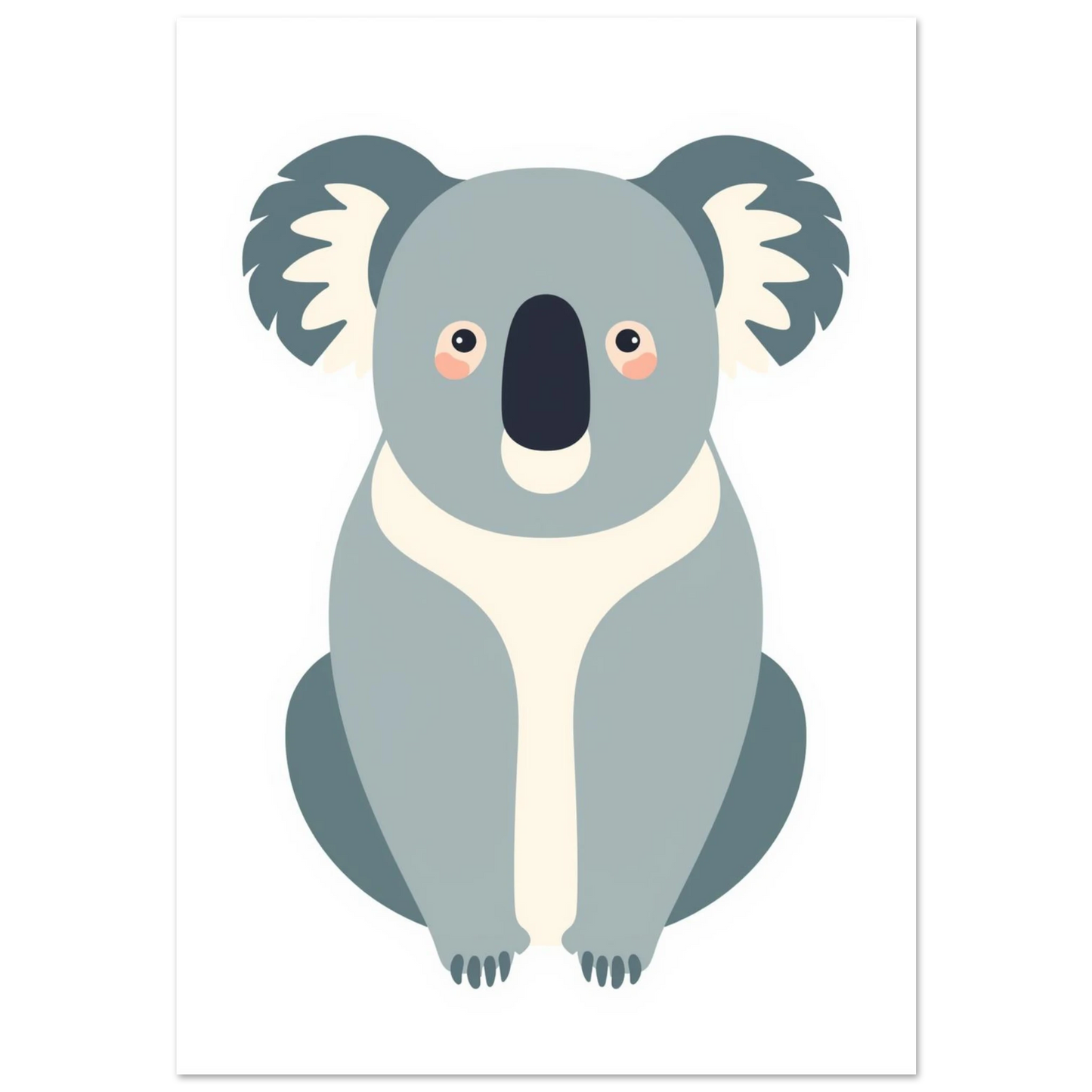 Söt grå koala i platt ikonstil mot vit bakgrund – barnrumsposter