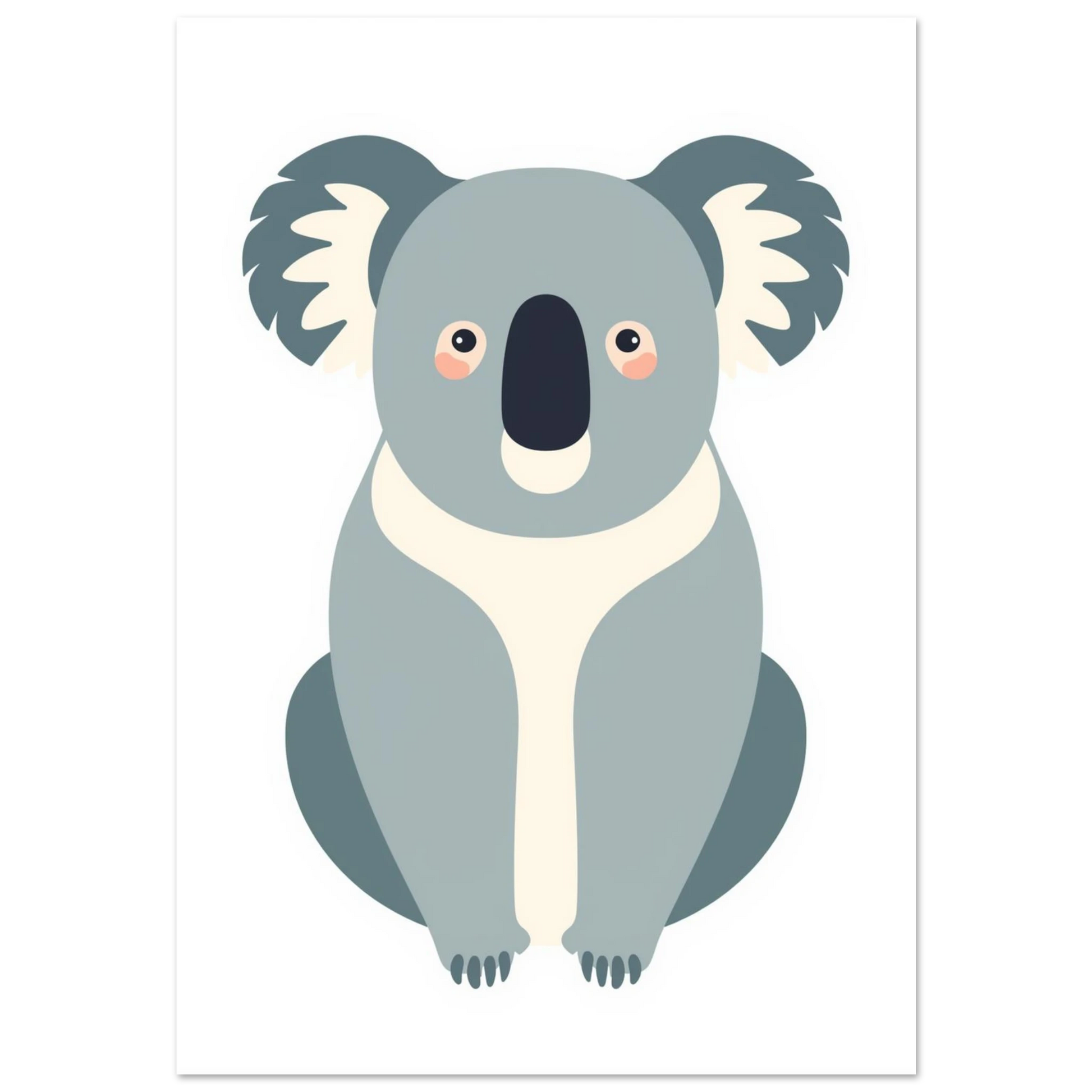 Söt grå koala i platt ikonstil mot vit bakgrund – barnrumsposter