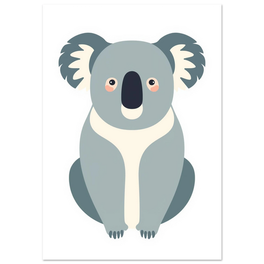 Söt grå koala i platt ikonstil mot vit bakgrund – barnrumsposter
