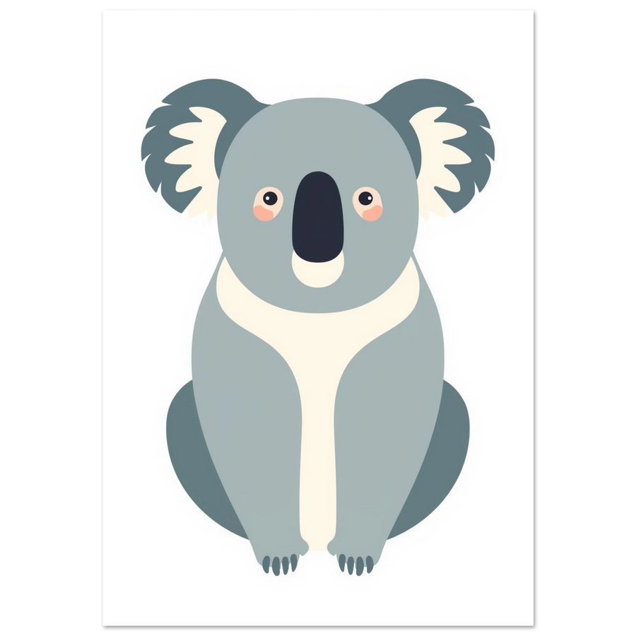 Söt grå koala i platt ikonstil mot vit bakgrund – barnrumsposter