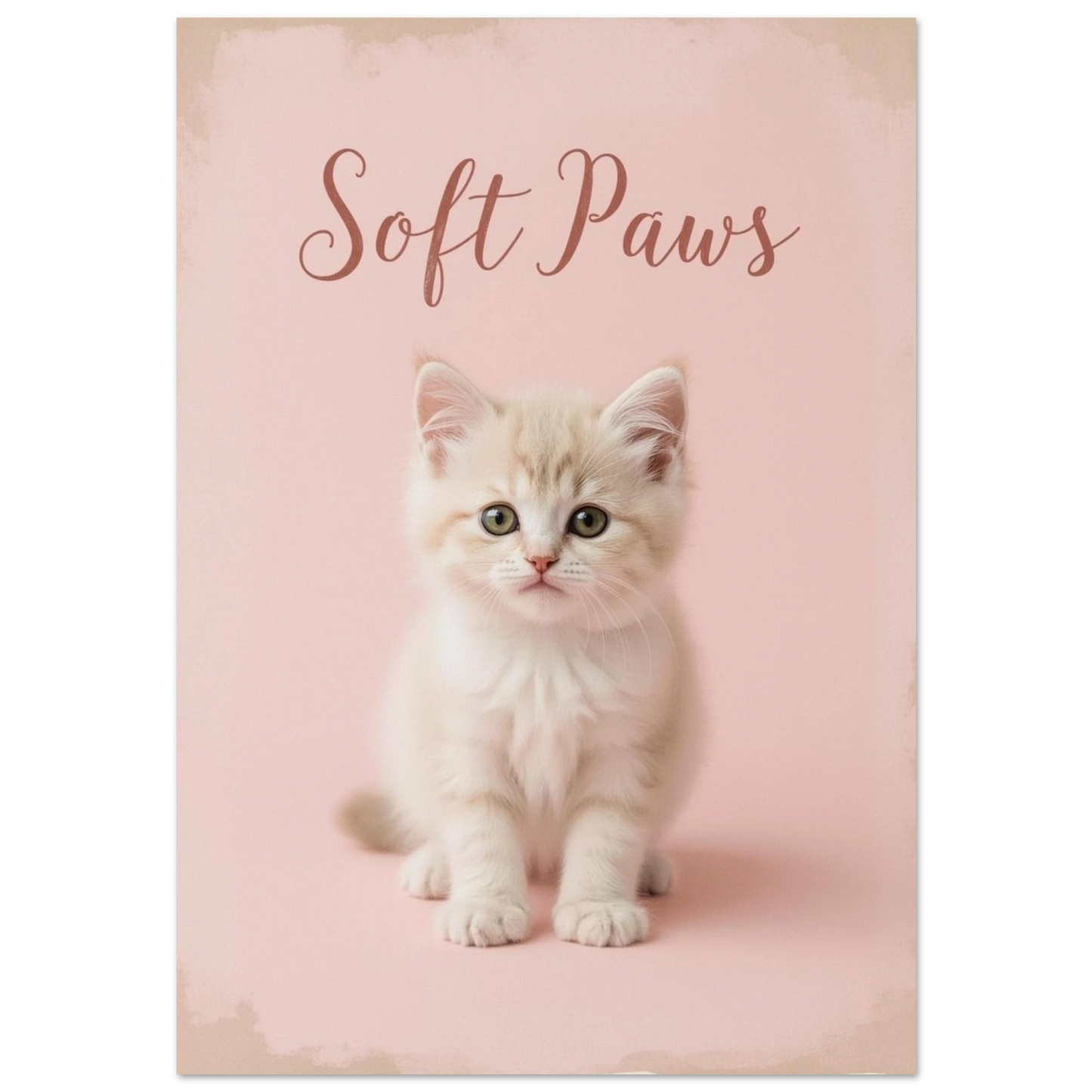 Beige kattunge med gröna ögon på rosa bakgrund, Soft Paws poster