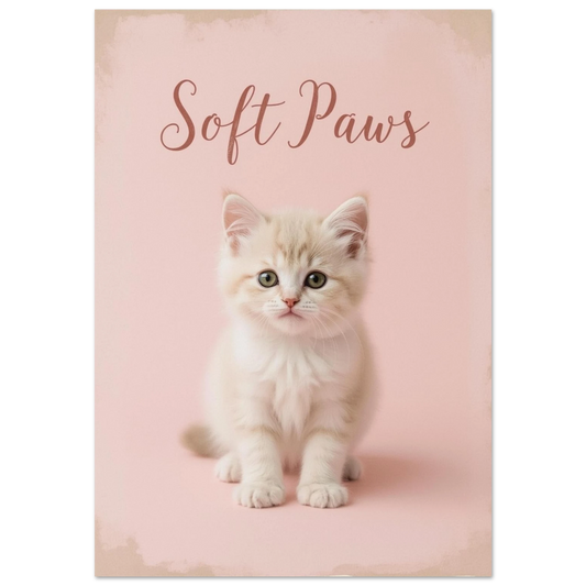 Beige kattunge med gröna ögon på rosa bakgrund, Soft Paws poster