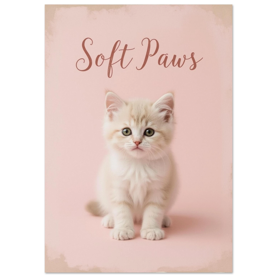 Beige kattunge med gröna ögon på rosa bakgrund, Soft Paws poster