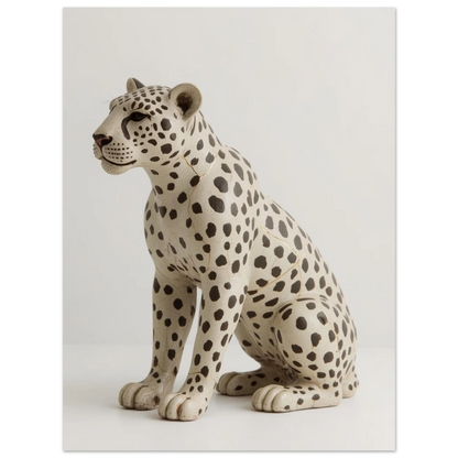 Konstnärlig leopardtavla med krackelerad yta och eleganta mörka fläckar mot vitt