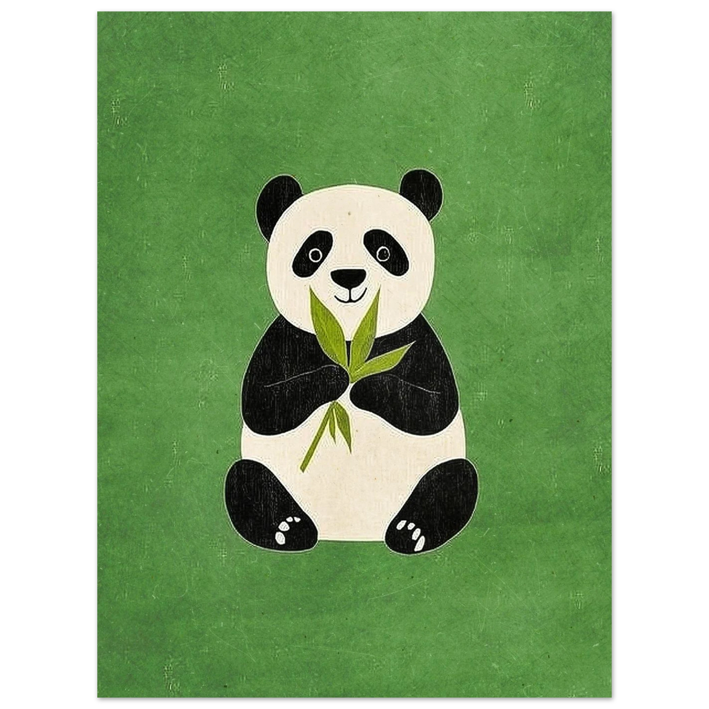 Sittande panda i minimalistisk stil mot skogsgrön fond – barnrumsposter