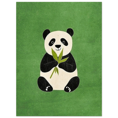 Sittande panda i minimalistisk stil mot skogsgrön fond – barnrumsposter