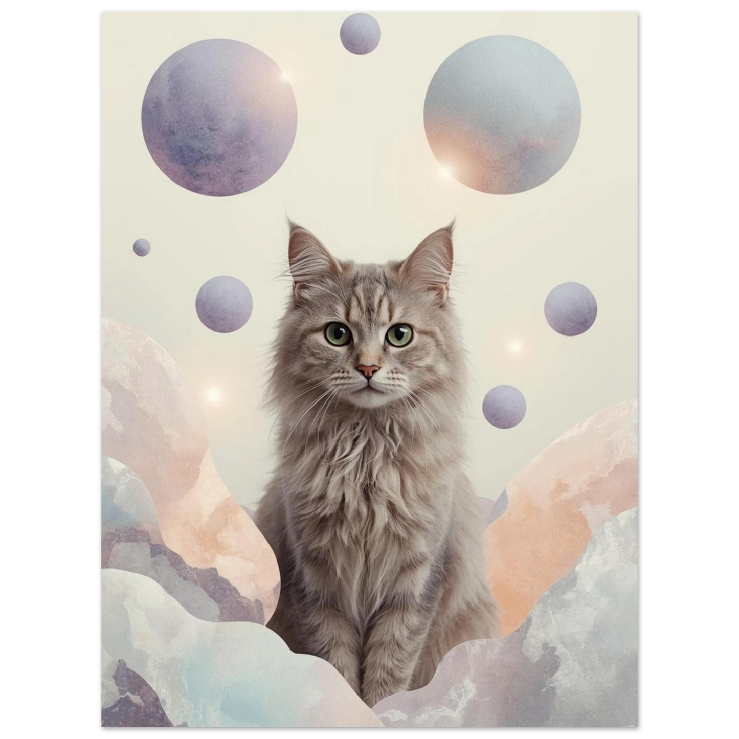 Konstnärlig illustration av en katt i mjuka akvarelliknande former – print