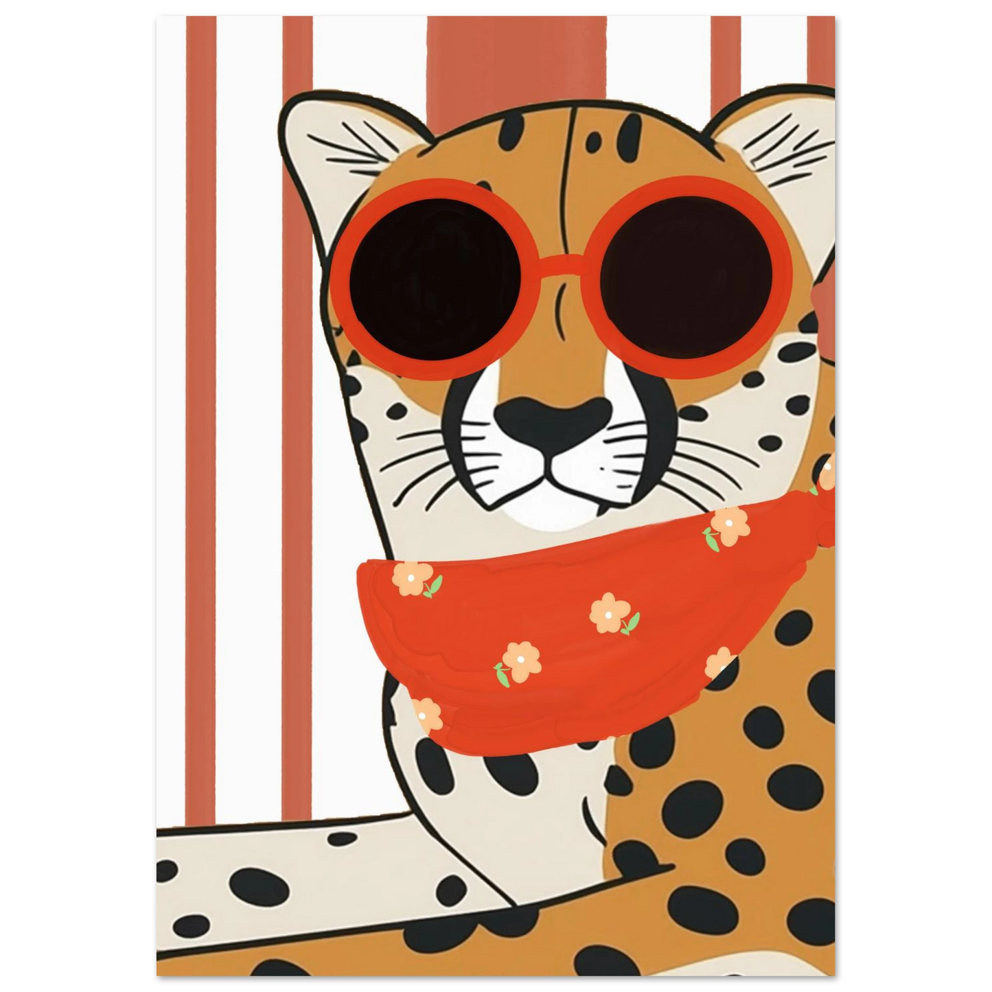 Cool gepard i röd scarf och solglasögon, modern djurposter
