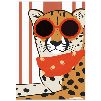 Cool gepard i röd scarf och solglasögon, modern djurposter
