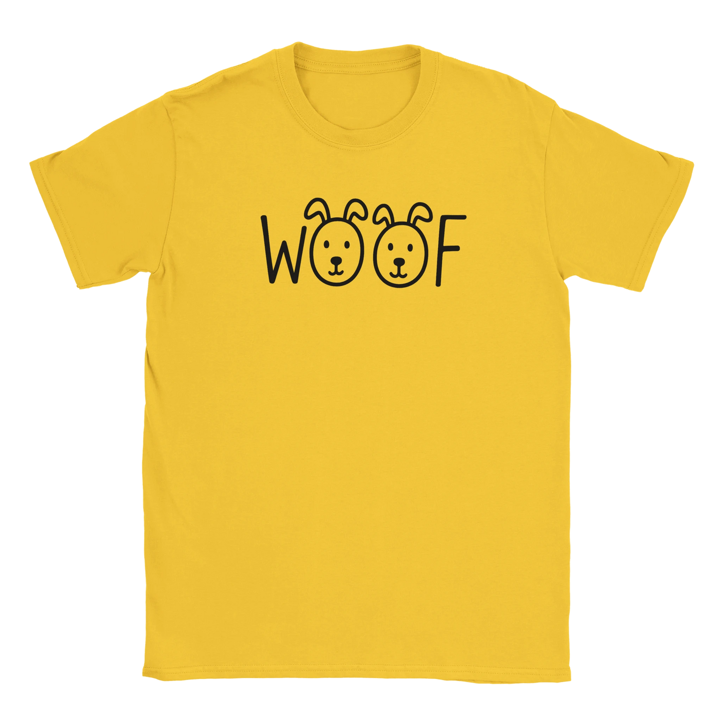 Närbild på minimalistiskt WOOF-tryck med hundöron och nosar – Tecknad T-shirt