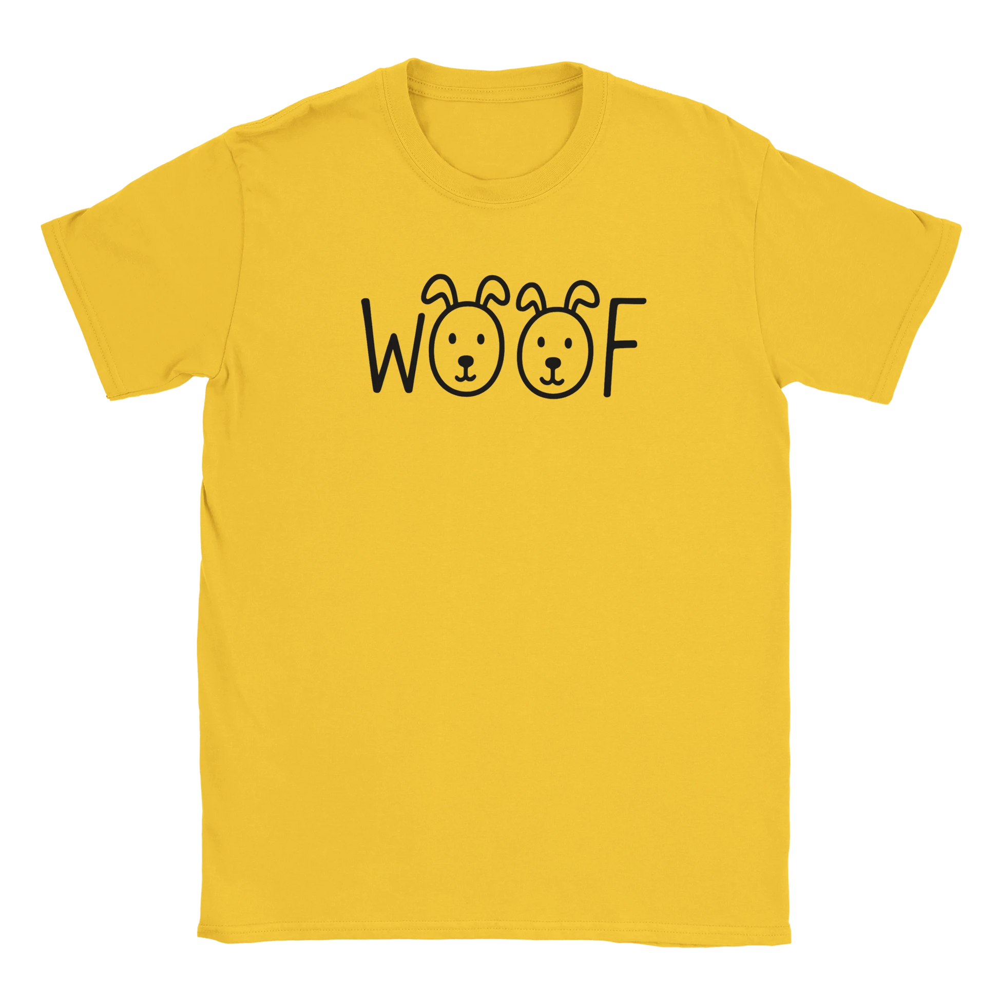 Närbild på minimalistiskt WOOF-tryck med hundöron och nosar – Tecknad T-shirt