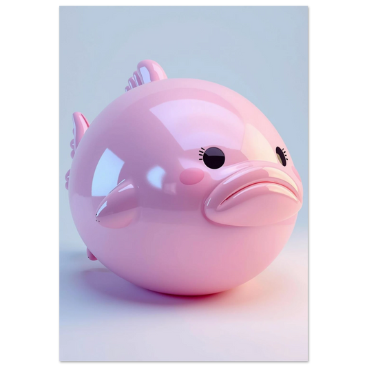 Rosa blobfisk i glansig 3D-illustration med mjuka reflektioner