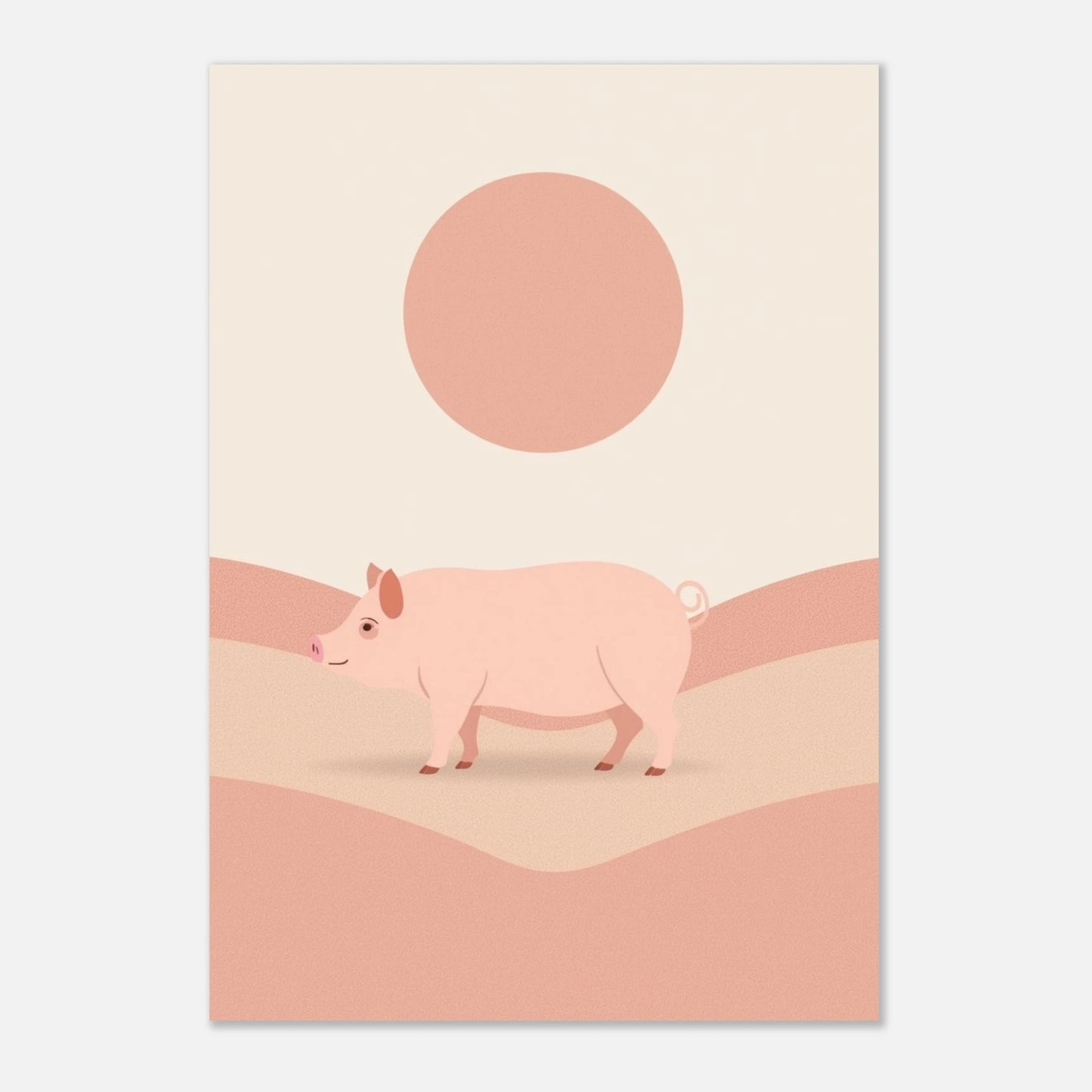 Väggkonst med en rosa gris i en avskalad och lugn design