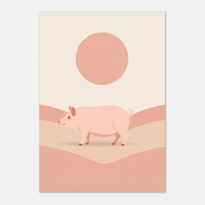 Väggkonst med en rosa gris i en avskalad och lugn design