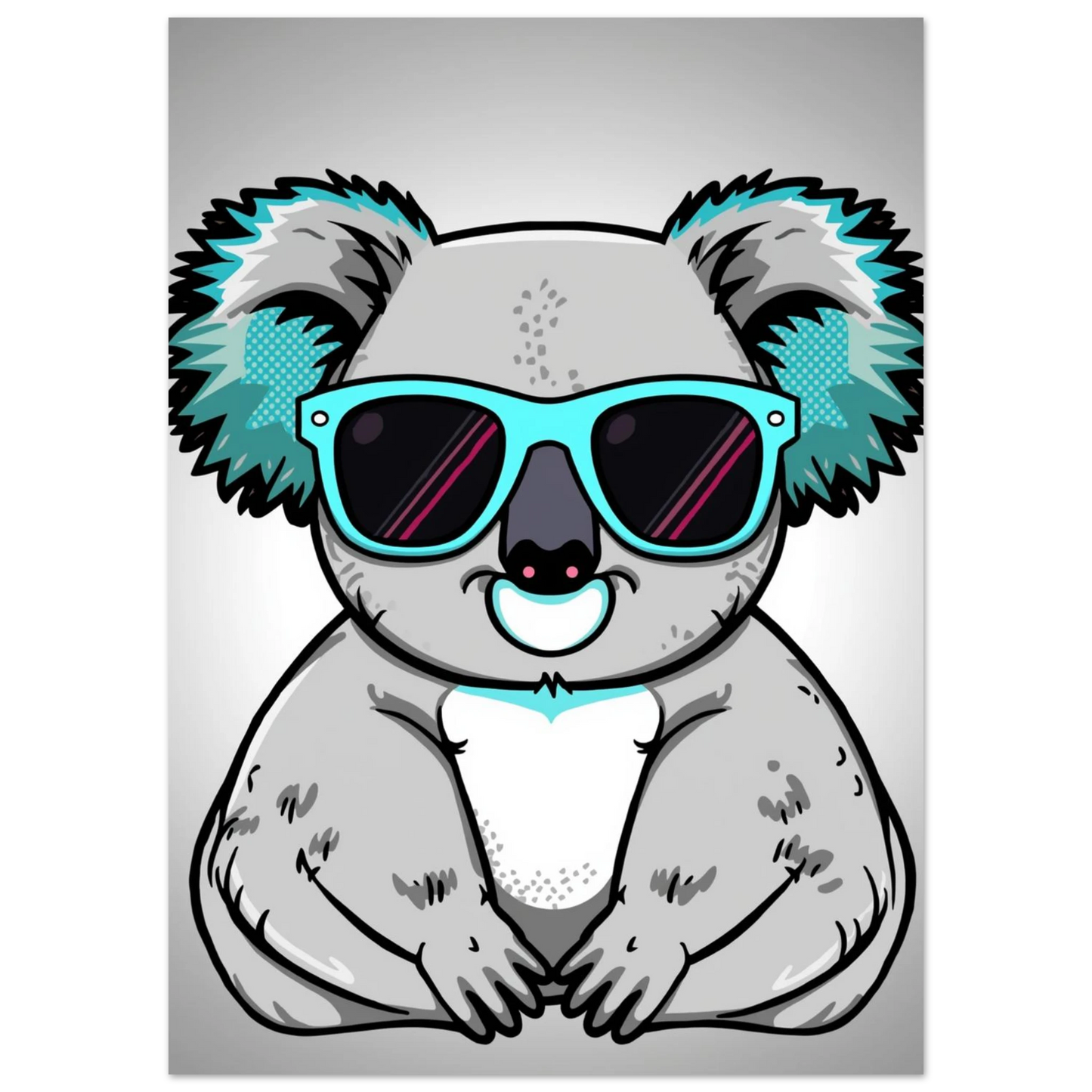Grafisk illustration av cool koala med solglasögon och blå detaljer