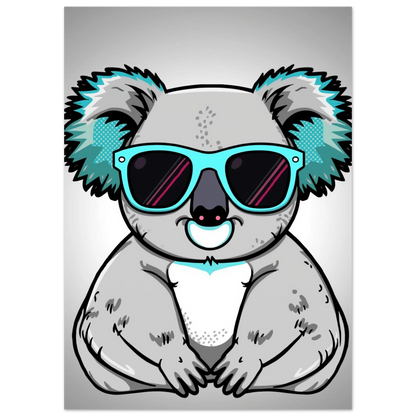 Grafisk illustration av cool koala med solglasögon och blå detaljer