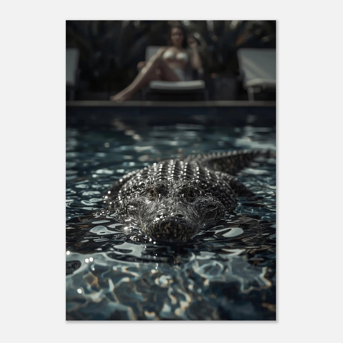 Spänningsfyllt fotografi av en alligator i en pool – exklusivt print