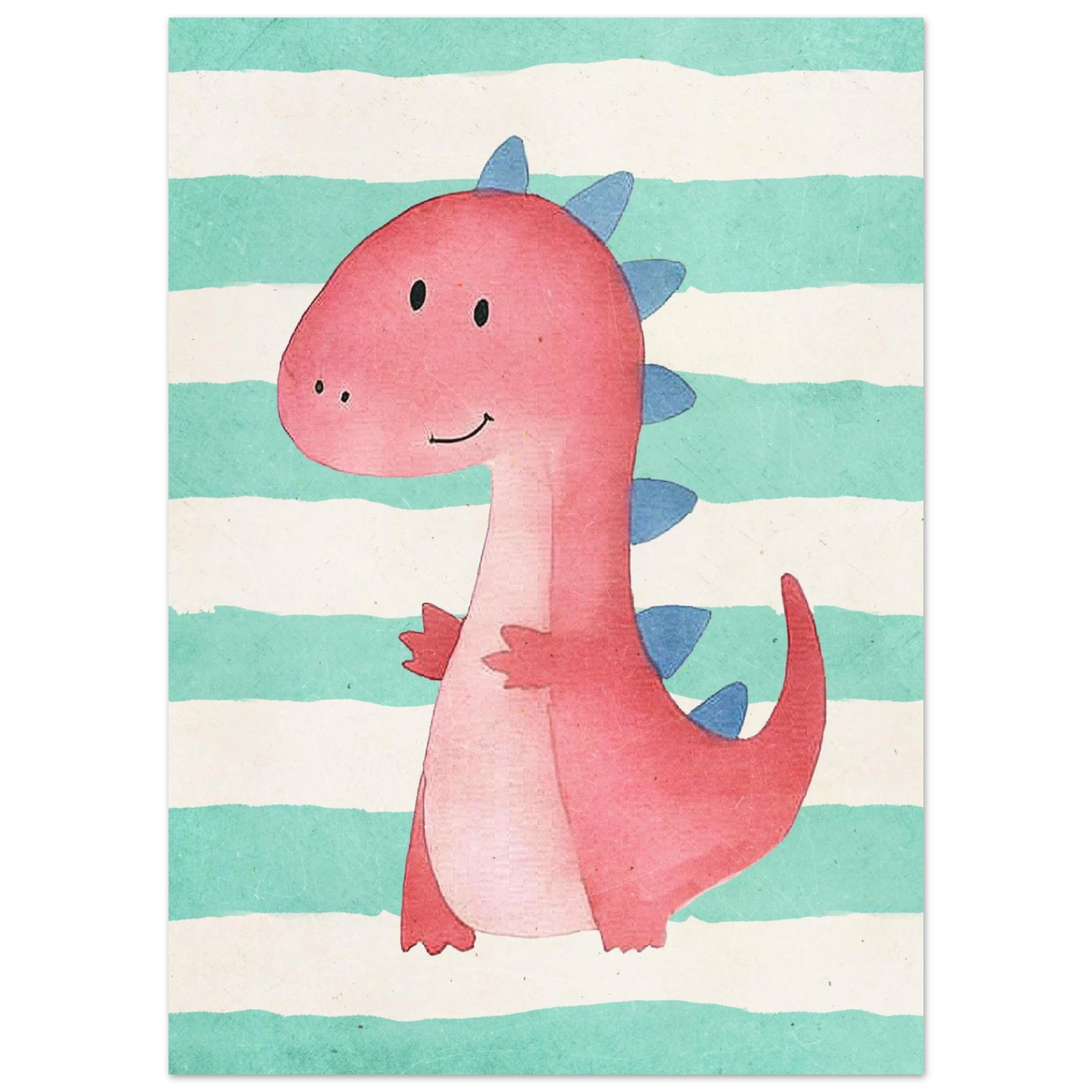 Söt rosa dinosaurieposter i mjuk akvarellstil för lekfullt barnrum