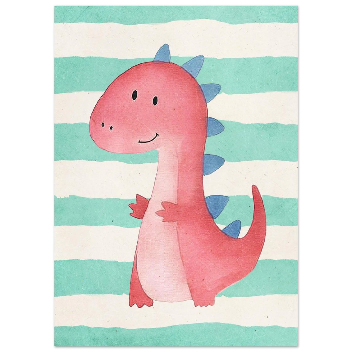 Söt rosa dinosaurieposter i mjuk akvarellstil för lekfullt barnrum