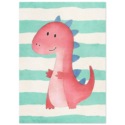 Söt rosa dinosaurieposter i mjuk akvarellstil för lekfullt barnrum