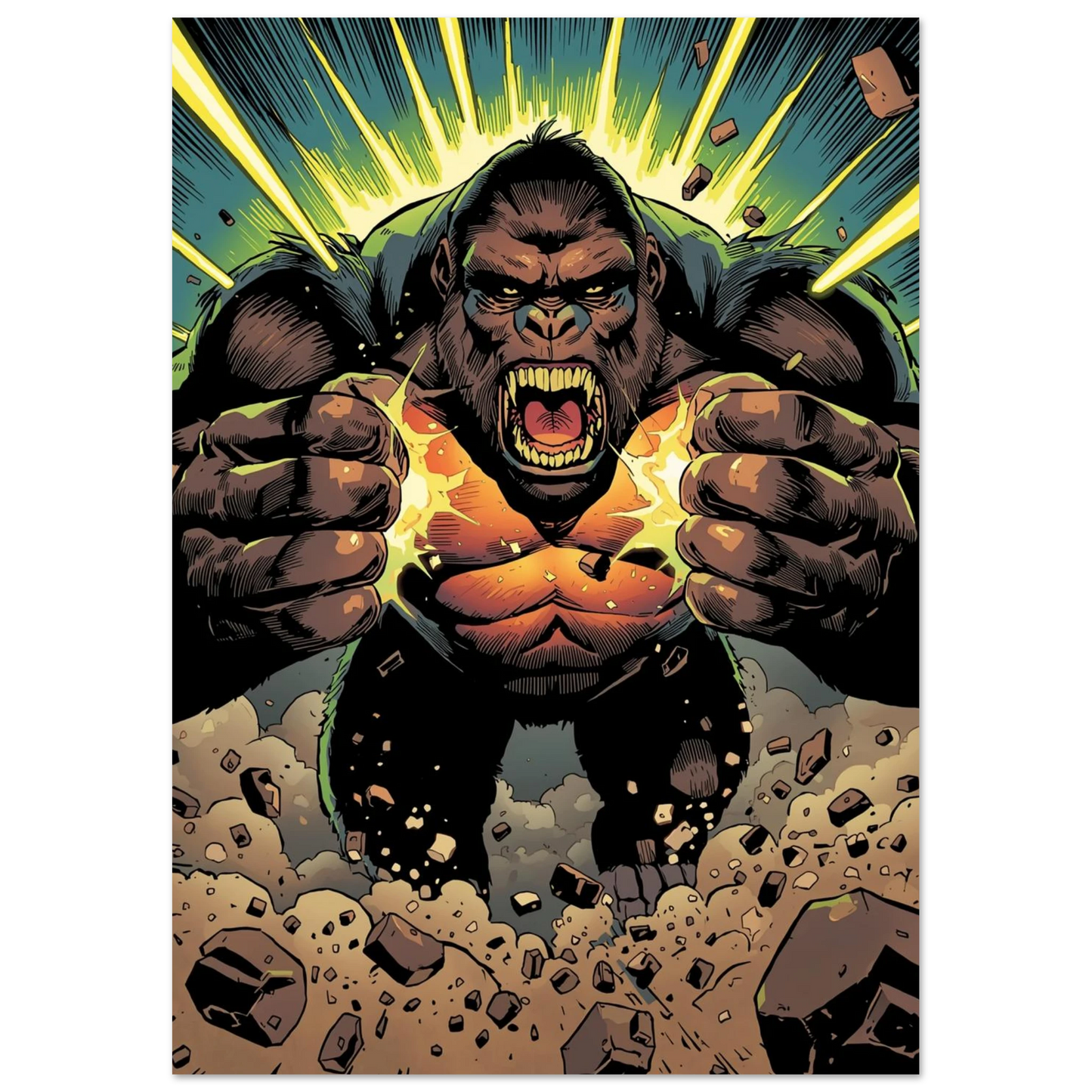 Närbild på en arg gorilla som ryter, stiliserad digital konstposter