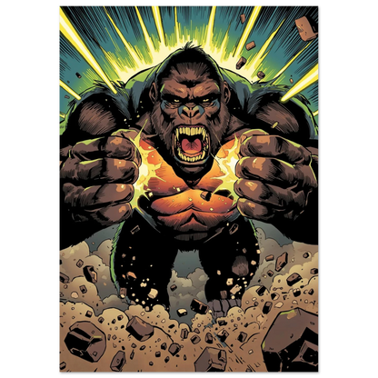 Närbild på en arg gorilla som ryter, stiliserad digital konstposter