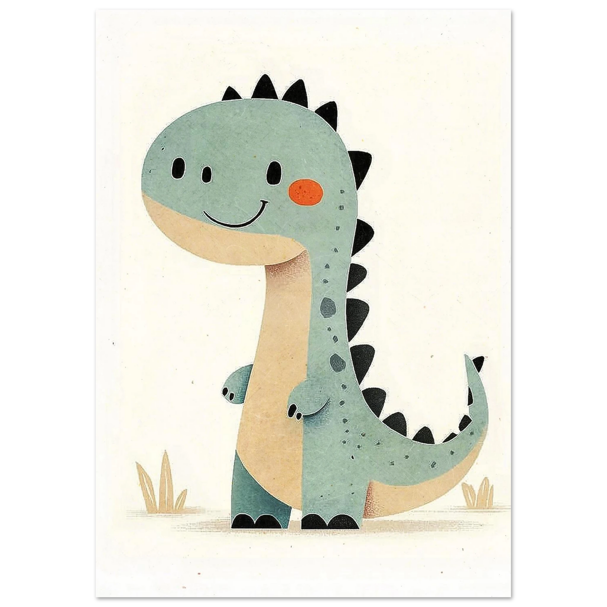 Stiliserad dinosaurie med orange kind och prickig svans – barntavla