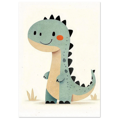 Stiliserad dinosaurie med orange kind och prickig svans – barntavla