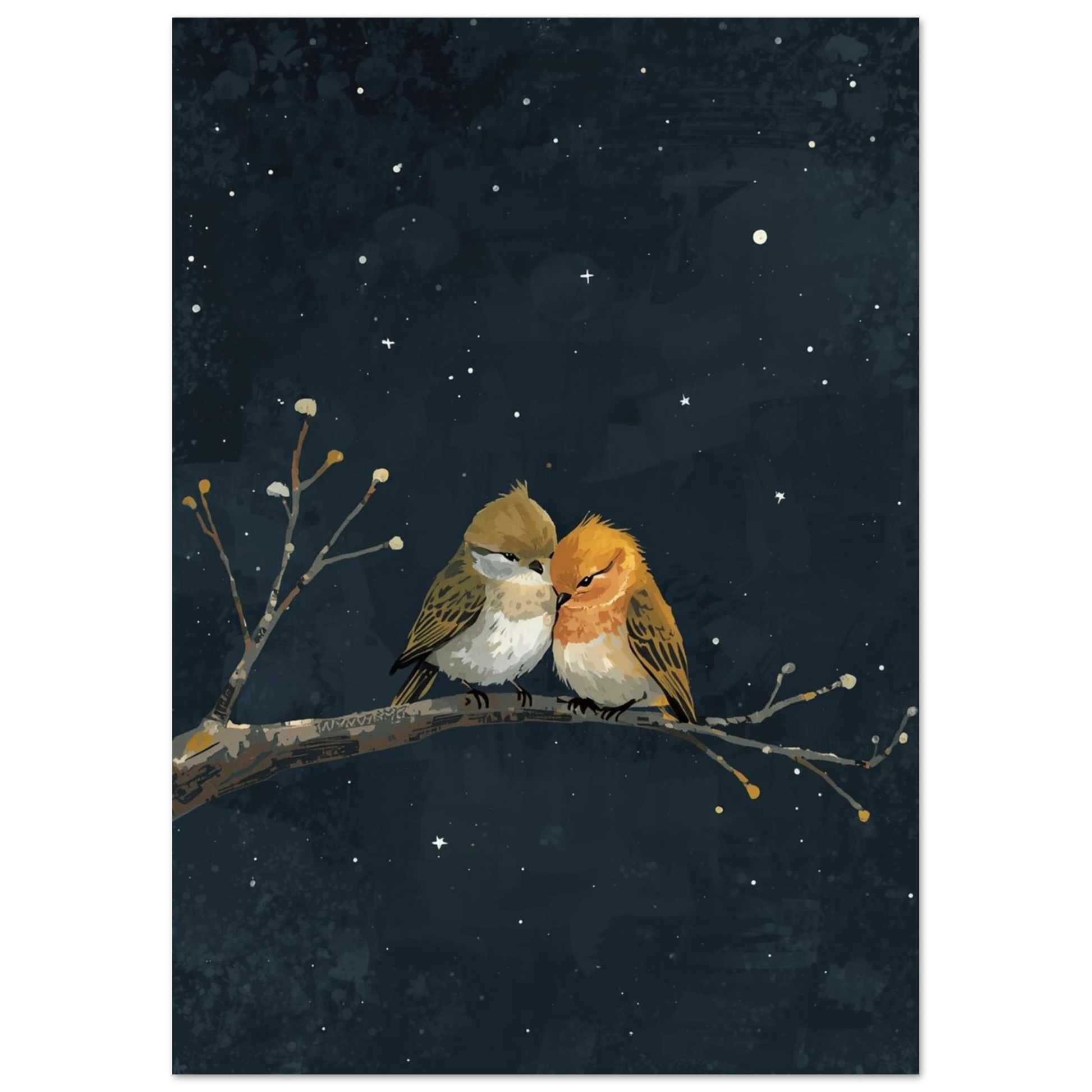 Sagoaktig fågelposter med stjärnor och varma bruna färgtoner