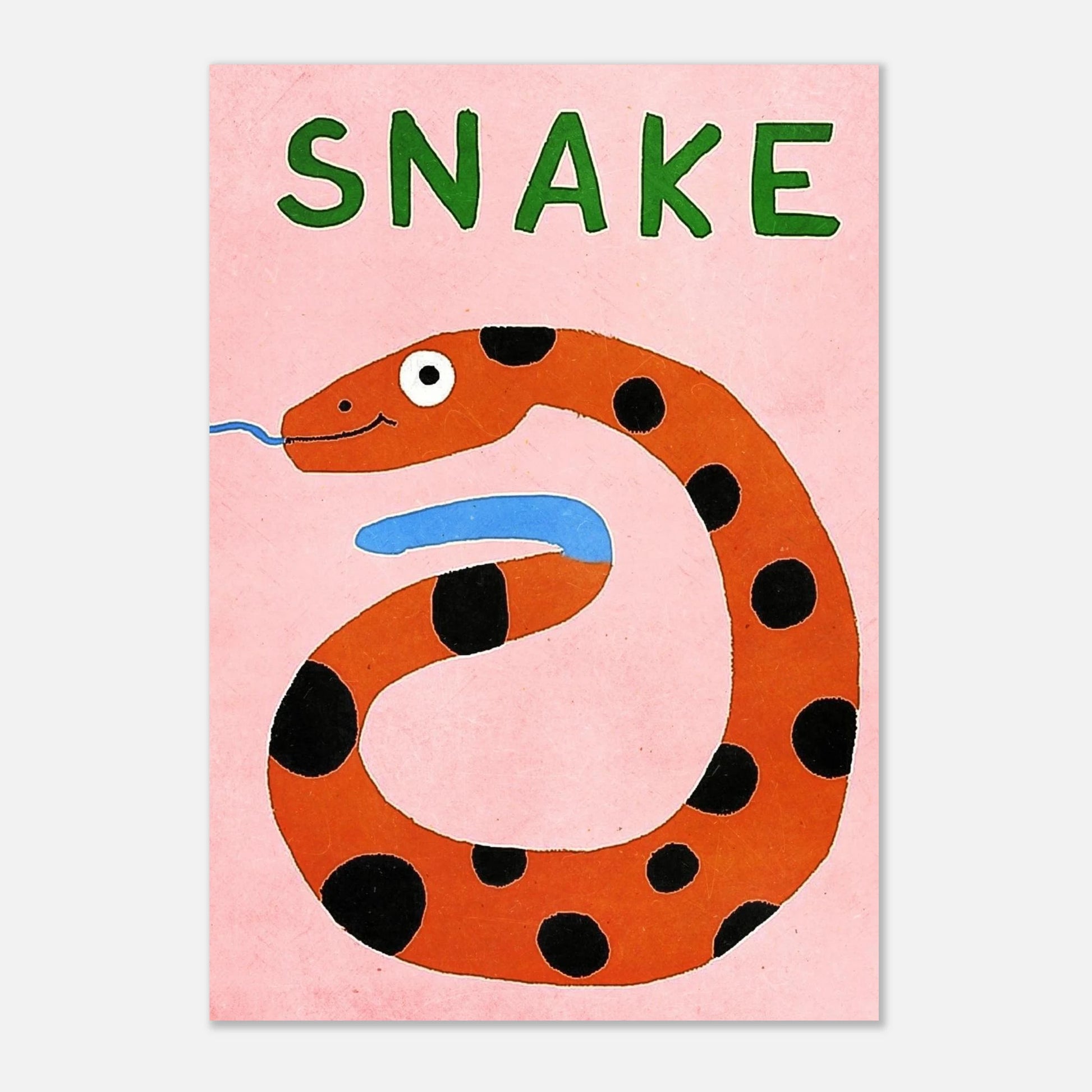 Färgglatt ormmotiv med texten Snake i grön retrostil